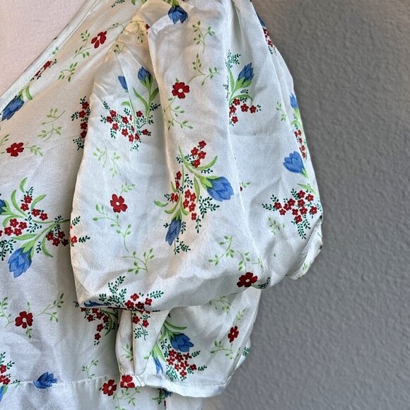 ASOS Floral Maxi Slip Dress Puff Sleeves Women's Size 8 Red Daisy Cottacore - Picture 6 of 15